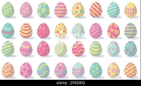 Easter eggs set, happy easter, thirty two pieces eggs Stock Vector
