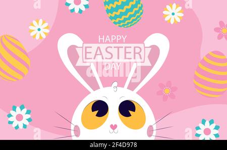 White Easter bunny on a pink background - Vector illustration Stock Vector