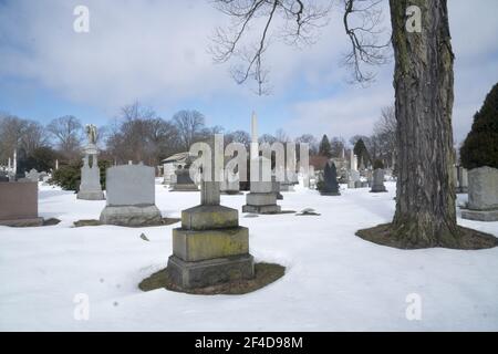 Winter in Greenwood Cemetery, Brooklyn, New York. Stock Photo