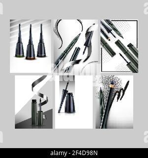 Eyeliner Cosmetics Promotional Posters Set Vector Illustration Stock Vector
