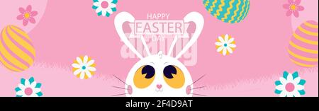 White Easter bunny on a pink background - Vector illustration Stock Vector