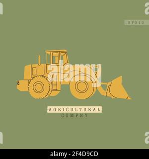 Vector illustration of a modern tractor or harvester. Simple, flat, green, retro style. Model of equipment for agro-industrial complexes is relevant Stock Vector