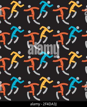 Running people, joggers, Seamless decorative pattern. Colorful Background with runners icons. Vector available. Stock Vector