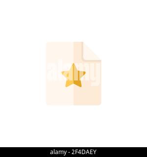 Document. Paper with star. Favorite item. Flat color icon. Isolated commerce vector illustration Stock Vector