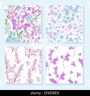 Set of seamless backgrounds with wildflowers. Vector illustration Stock Vector