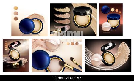 Powder Cosmetics Creative Promo Posters Set Vector Stock Vector