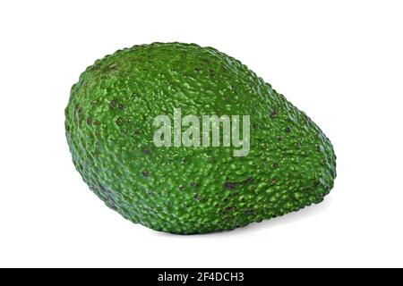 Single green avocado isolated on white background. Close up of raw whole fruit. Stock Photo