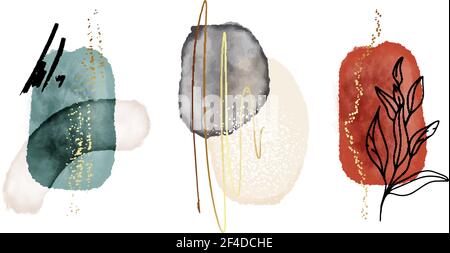 abstract art red blue background watercolor stain elements vector. Contrast Brush stroke texture decoration with art acrylic poster design and contour Stock Vector