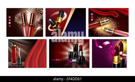 Lipstick Creative Advertising Posters Set Vector Stock Vector