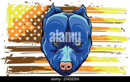 Head of Aggressive Bully Dog with american flag Stock Vector