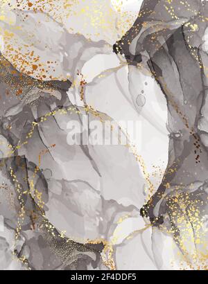 Modern marble Abstract art background with watercolor stain elements vector. Grey messy design gold foil Stock Vector