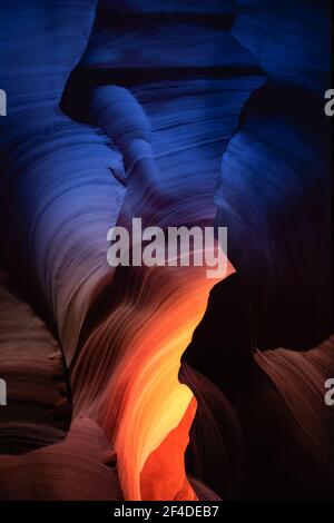 Lights illuminating slot canyon, Antelope Canyon Arizona, USA Stock Photo