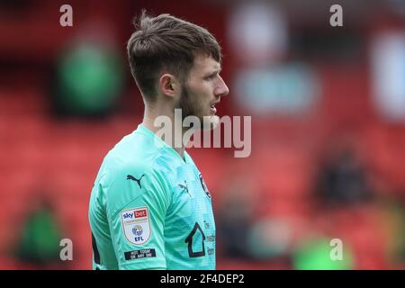 Barnsley, UK. 20th Mar, 2021. Bradley Collins #40 of Barnsley during the game in Barnsley, UK on 3/20/2021. (Photo by Mark Cosgrove/News Images/Sipa USA) Credit: Sipa USA/Alamy Live News Stock Photo