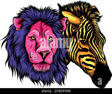 zabra and lion head vector illustration design Stock Vector