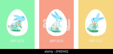 Easter bunny posters. Easter banner in a flat style. Vector illustration Stock Vector