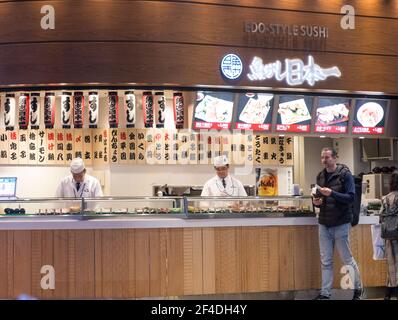 Fast food take away sushi bar at Tokyo International Airport, Japan Stock Photo