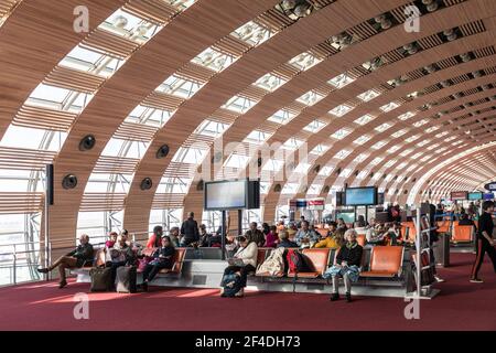 Departure area waiting for flights to be called, Haneda Tokyo international airport, Japan Stock Photo