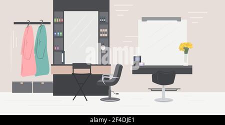 modern hair salon with chairs mirrors and furniture beauty salon interior horizontal Stock Vector