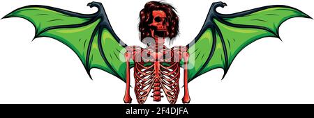 human skeleton with bat wings vector illustration Stock Vector