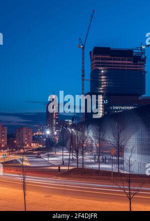 Evening view on a business district, Katowice Poland Stock Photo