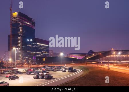 Evening view on a business district, Katowice Poland Stock Photo