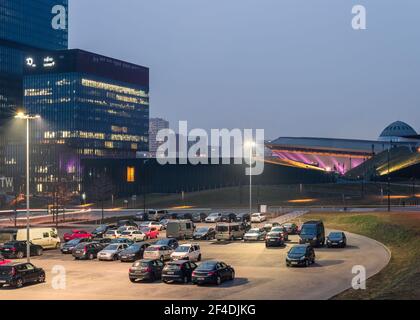 Evening view on a business district, Katowice Poland Stock Photo