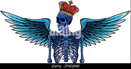 vector angel skeleton with wing and crown Stock Vector