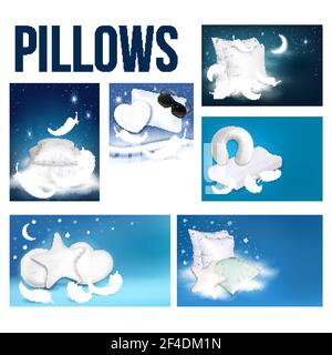 Pillows For Sleeping Advertising Banner Set Vector Stock Vector