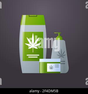 cannabis cosmetic with cbd oil medical marijuana organic hemp product label logo flat Stock Vector
