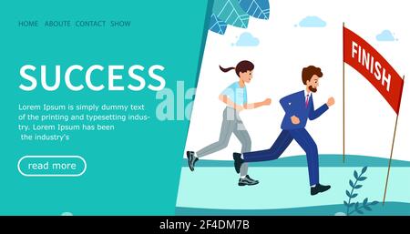 Team running the goal, Reached the finish line. Concept of overcoming difficulties and achieving goals. vector illustration in modern flat style. Stock Vector