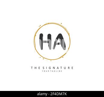 H A HA Initial letter handwriting and signature logo. A concept handwriting initial logo with template element. Stock Vector