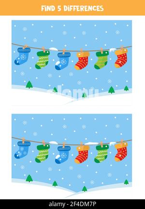 Find five differences between two pictures of cute pairs of socks. Stock Vector