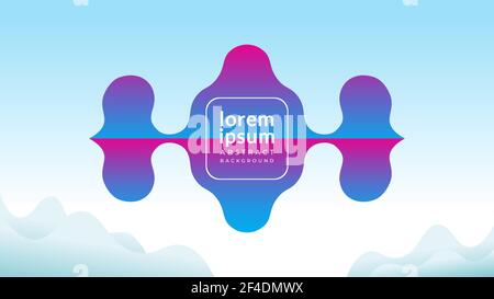 Vector illustration of floating reflected wavy shape in the sky. Abstract background design template. Vibrant memphis color gradient. Stock Vector