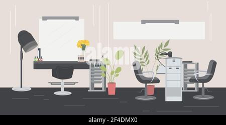 modern hair and manicure salon with chairs mirror and furniture beauty salon interior horizontal Stock Vector