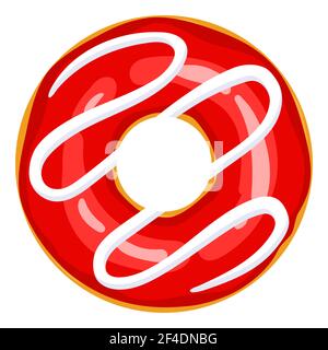 Red donut are decorated with sweet festive balloons. Cartoon Christmas sweets. X-mas donut, vector illustration isolated on white. Vector illustration Stock Vector