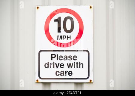 Ten mph construction building site speed safety sign England Stock Photo