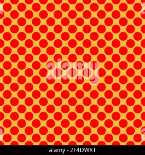 Popart, comic yellow and red dotted, circles seamlessly repeatable geometric pattern. Pointillist, pointillism and stipple, stippling retro art illust Stock Vector