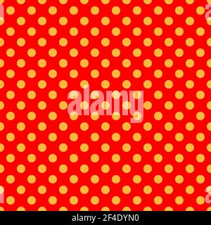 Popart, comic yellow and red dotted, circles seamlessly repeatable geometric pattern. Pointillist, pointillism and stipple, stippling retro art illust Stock Vector