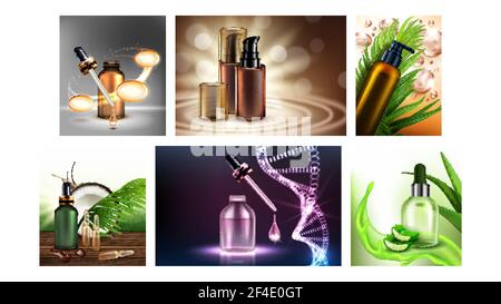 Cosmetics Creative Promotional Posters Set Vector Illustration Stock Vector