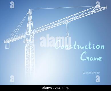 Tower construction crane. Detailed vector illustration isolated on white background. Stock Vector