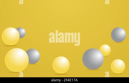 Abstract 3d render of composition with Illuminating yellow and ultimate gray spheres. Modern trendy banner, background design with place for text Stock Vector