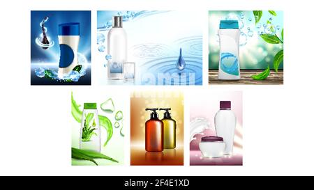 Shampoo And Conditioner Promo Posters Set Vector Stock Vector