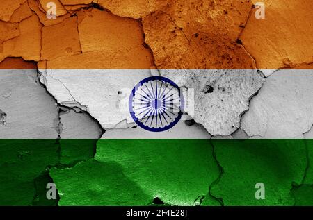 flag of India painted on cracked wall Stock Photo