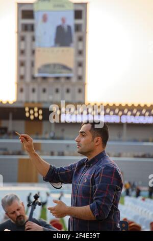 Erbil, Iraq. Rehearsal of the orchestra in the Erbil stadium the day before the Mass of Pope Francis. Credit: MLBARIONA Stock Photo