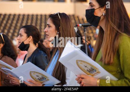 Erbil, Iraq. Rehearsal of the orchestra in the Erbil stadium the day before the Mass of Pope Francis. Credit: MLBARIONA Stock Photo