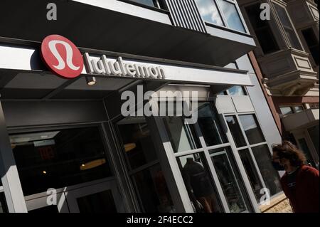 Washington, USA. 14th Mar, 2021. A pedestrian walks past a Lululemon storefront in Washington, DC, on Sunday, March 14, 2021, amid the coronavirus pandemic. (Graeme Sloan/Sipa USA) Credit: Sipa USA/Alamy Live News Stock Photo