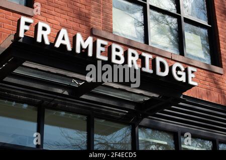 Washington, USA. 14th Mar, 2021. A Framebridge storefront in Washington, DC, on Sunday, March 14, 2021, amid the coronavirus pandemic. (Graeme Sloan/Sipa USA) Credit: Sipa USA/Alamy Live News Stock Photo