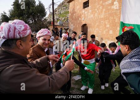 Iraqi Kurds dancing during the Nowruz celebration.The town of Akre in ...