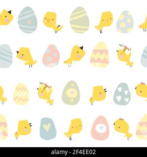 Seamless pattern with Easter eggs and chicks Stock Vector