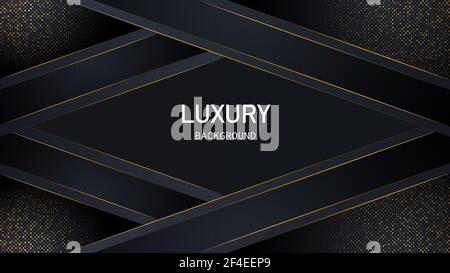 Luxury black overlap layers background with gold line effect. Realistic ...